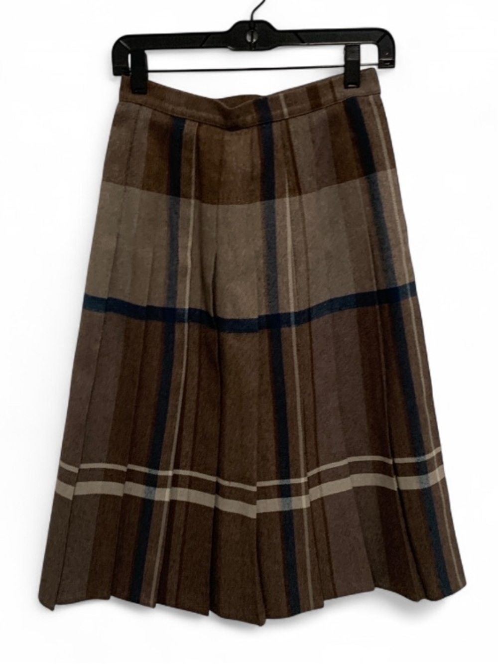 Vintage Brown Plaid High Waisted Pleated Midi Skirt